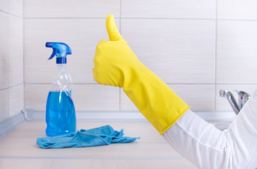 Stained carpet area being treated during cleaning